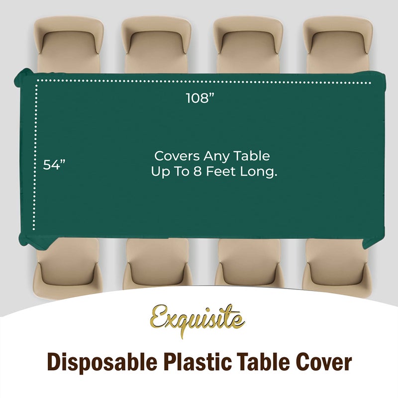 Exquisite 12-Pack Premium Plastic Tablecloth 54in. x 108in. Rectangle Table Cover - Dark Green - Image 4
